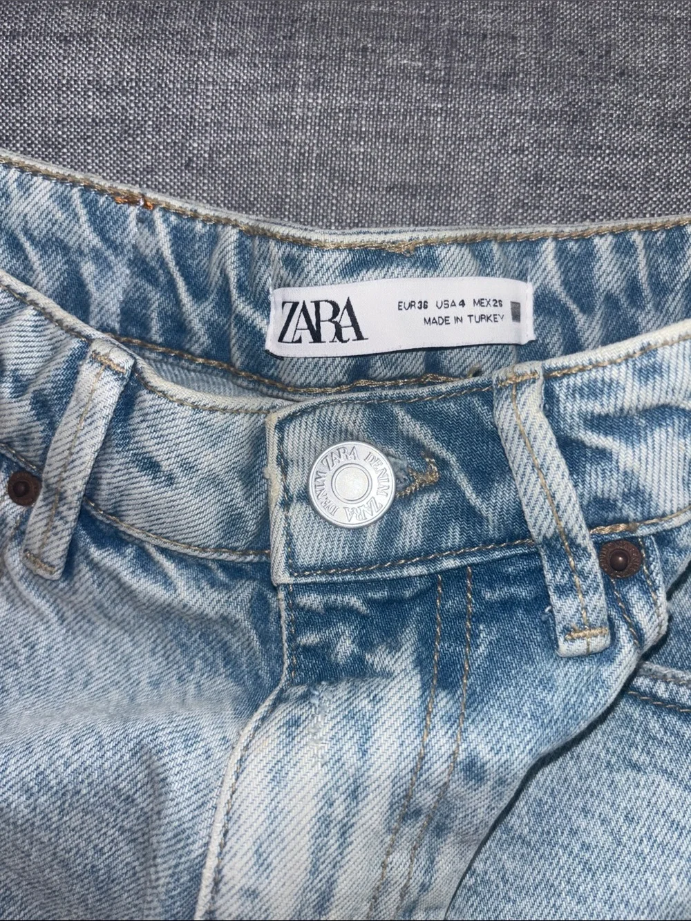 Zara Light Blue Distressed Denim Shorts